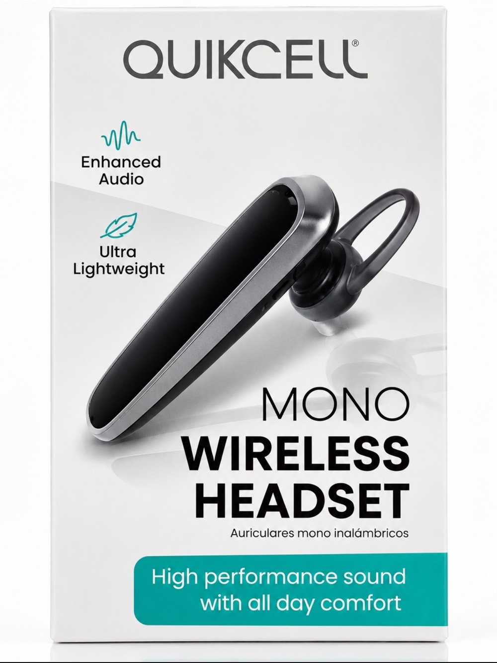 Quikcell Mono Wireless Headset — Black and Silver